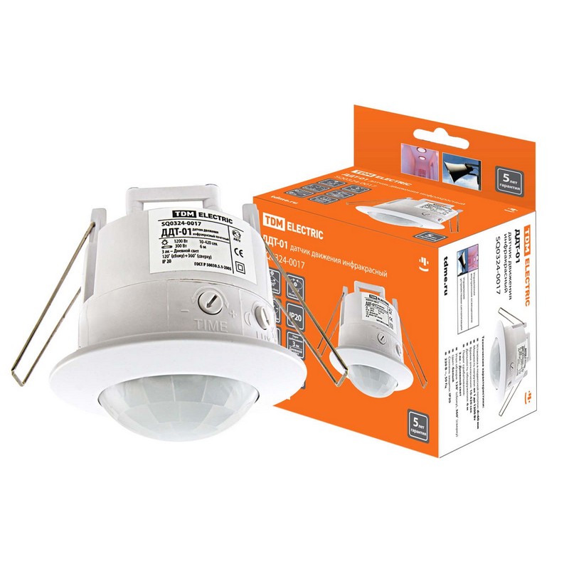 Датчик движения ДДТ-01 1200вт 10-420с 360гр 6м IP20 TDM 0324-0017