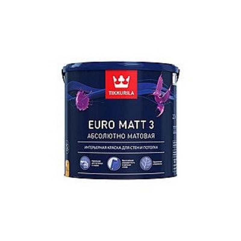Краска ВД TIKKURILA EURO MATT 3 основа A глубоко матовая 2.7 л