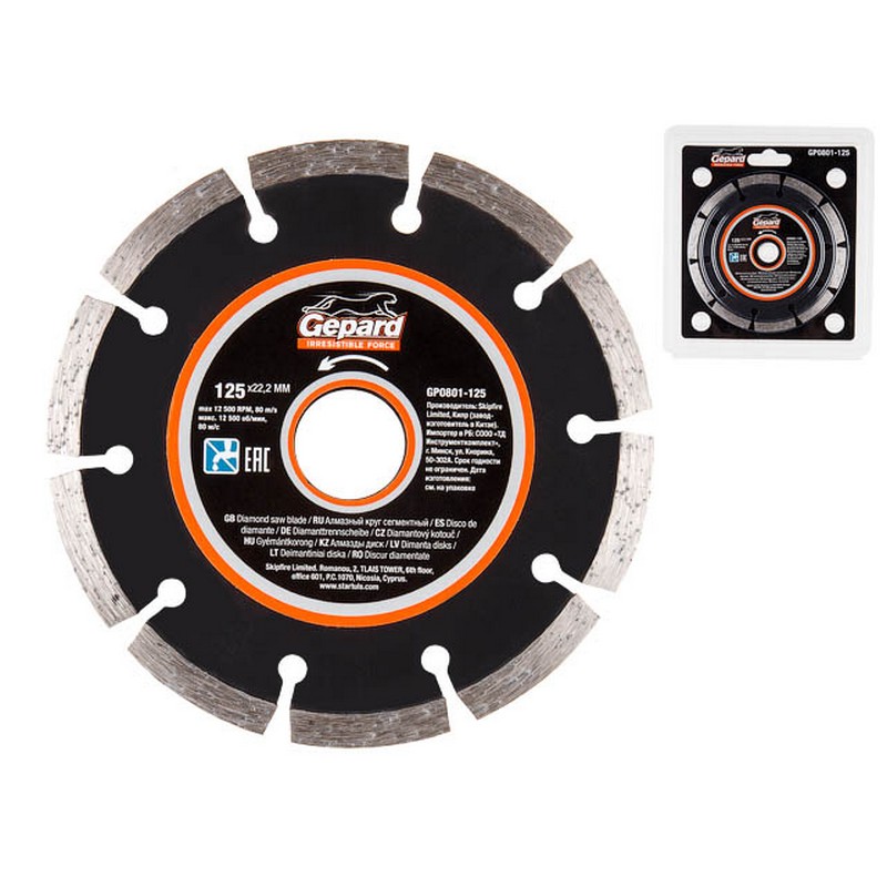 Круг алмазный сегментный 125/22х2,2мм универс. GEPARD GP0801-125