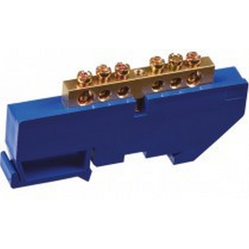 Шина нулевая 6-мест. с изолятором на DIN-рейку син.