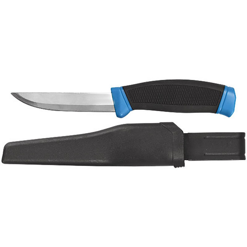 Нож строительный в ножнах, 100 мм нерж.сталь, прорезин.ручка