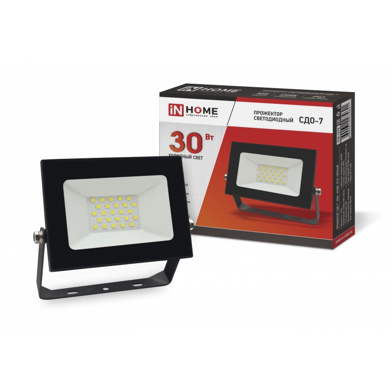 Прожектор LED 30вт 6500К 2700лм IP65 IN HOME СДО-7