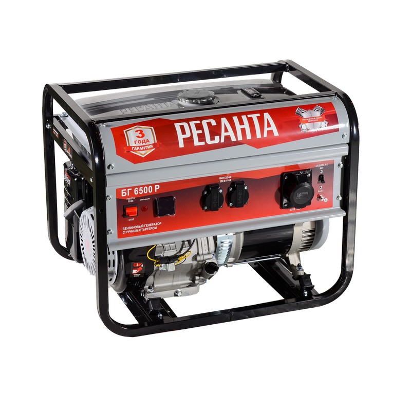 Генератор бензин. РЕСАНТА БГ 6500 Р, 5000вт
