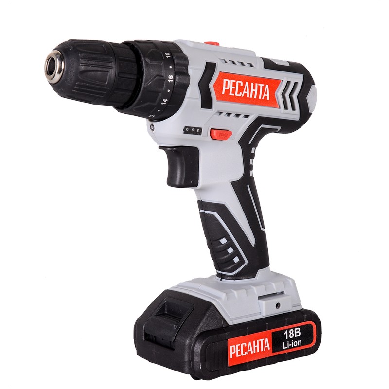 Дрель-шуруповерт акк. ударный РЕСАНТА ДА-18-2ЛК-У, 18в 2х2,0Ач Li-Ion 50Нм 2-скор. кейс