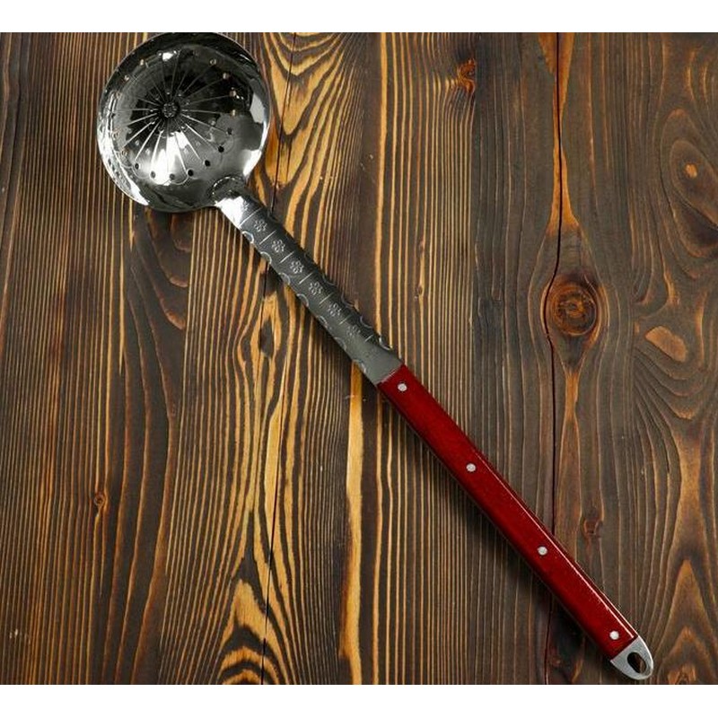 Шумовка для казана узбекская 60см, глубокая, с деревянной ручкой 