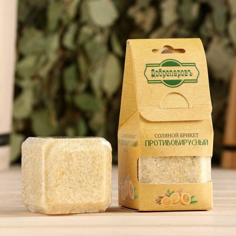 Соляной брикет "Противовирусный" 200 гр. лимон, имбирь 