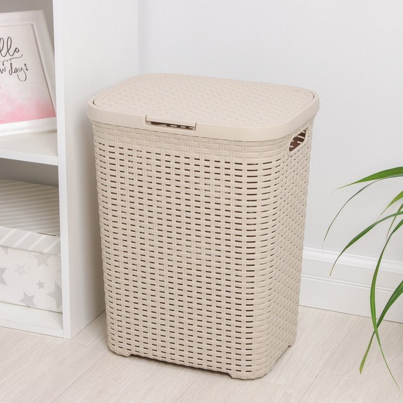 Корзина для белья с крышкой 40л 29,5х37,8х48,2см "Ротанг" прямоуг, цвет латте 3098442