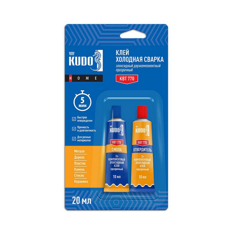 Клей эпоксидный 20мл двухкомп., прозрачный Холодная Сварка Kudo Home KBT-770