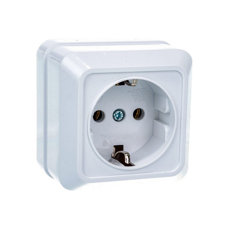 Розетка о/у 1-мест. с заз. белая 16А IP20 UNIVersal Олимп О0028