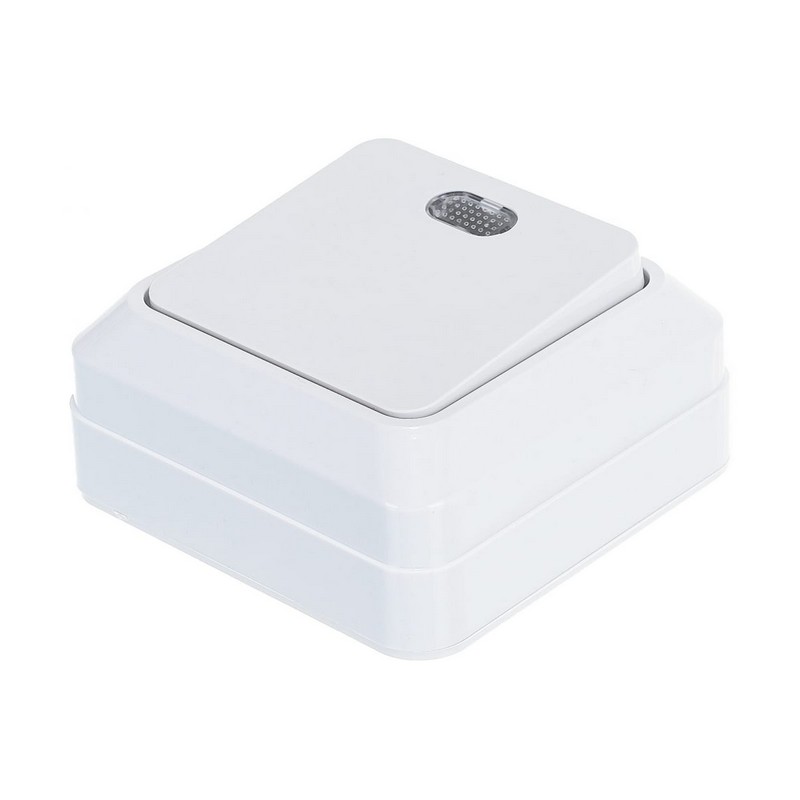 Выключатель о/у 1-кл. с подсв. белый 10А IP20  UNIVersal Олимп О0121