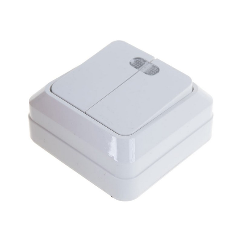 Выключатель о/у 2-кл. с подсв. белый 10А IP20 UNIVersal Олимп О0123