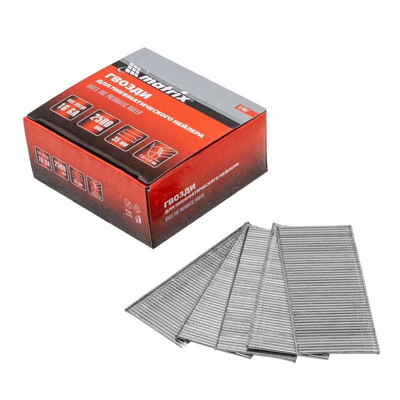 Гвозди для нейлера 35х1,6х1,4мм (2500шт) 16GA Matrix 57607