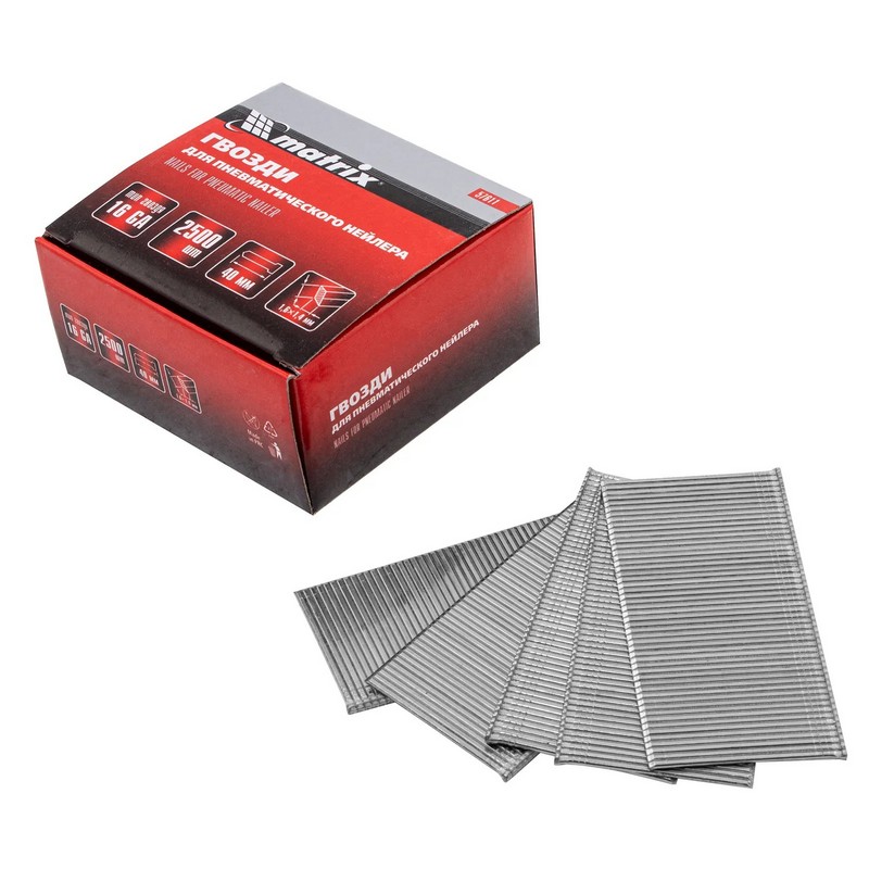 Гвозди для нейлера 40х1,6х1,4мм (2500шт) 16GA Matrix 57611