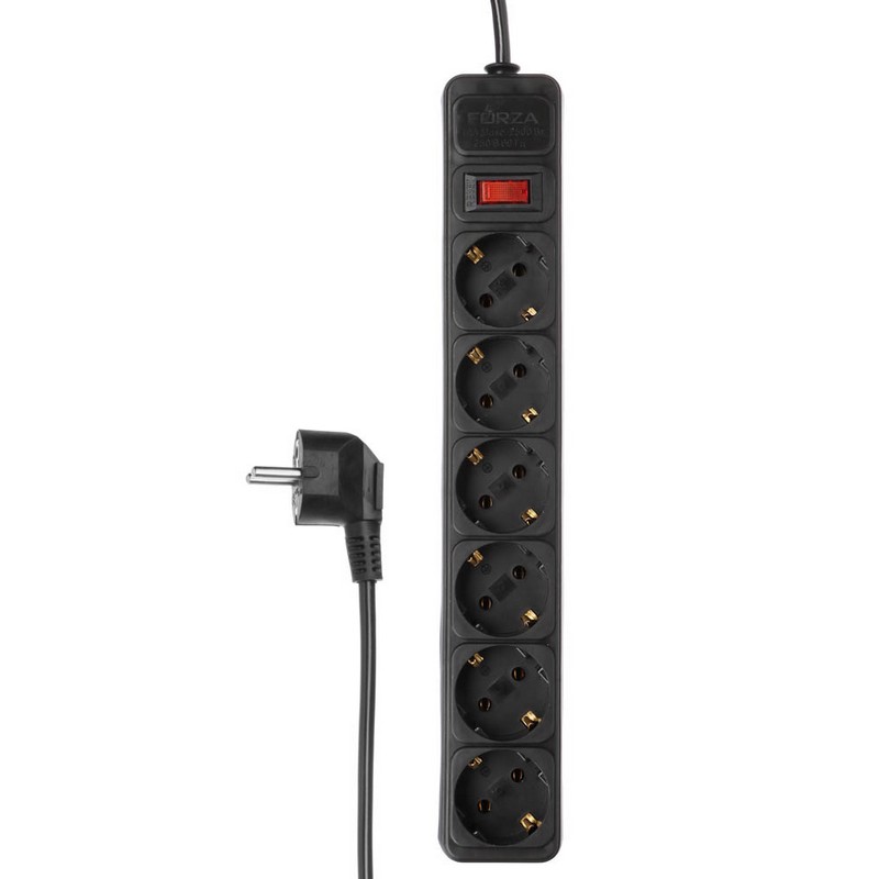 Сетевой фильтр 6-мест. 5м 2500вт ПВС 3х1,0 10А FORZA 907-316