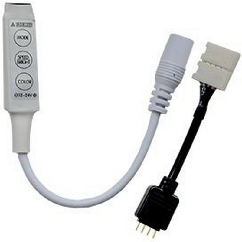 Контроллер RGB лент 12в 72вт 6A mini c переходником с кнопками управления Ecola CRMM72ESB