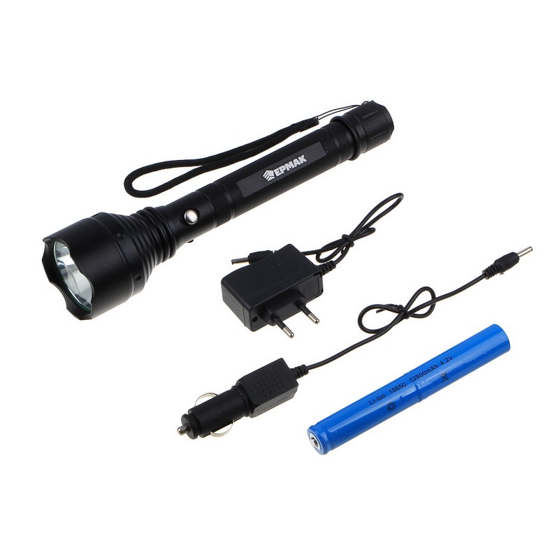 Фонарь акк. 1-LED 5-реж. 2х18650 Li-ion 2400мАч, зарядка 220/12в 245х56мм метал. ЕРМАК 224-096