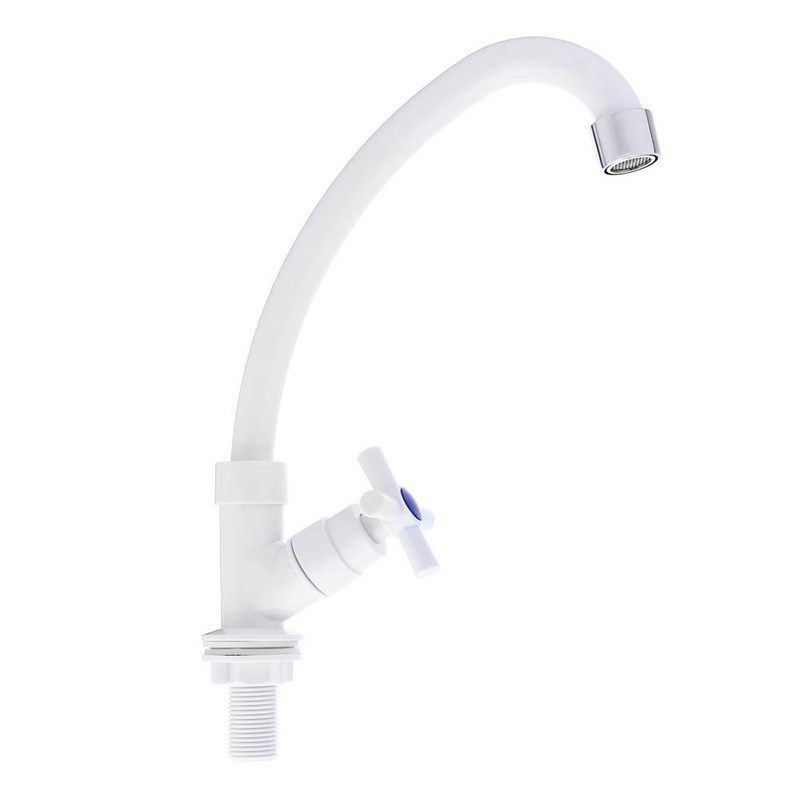 Кран для холодной воды, пластик. вентильный, крепление гайка 1/2", поворотный излив, белый