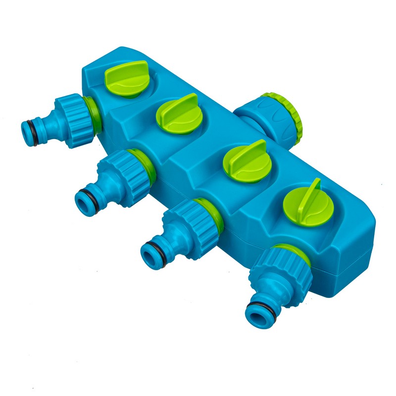 Разветвитель 4-канальный регулируемый со штуцерами, вход 3/4"/1" внутр.резьба Palisad Luxe 65787
