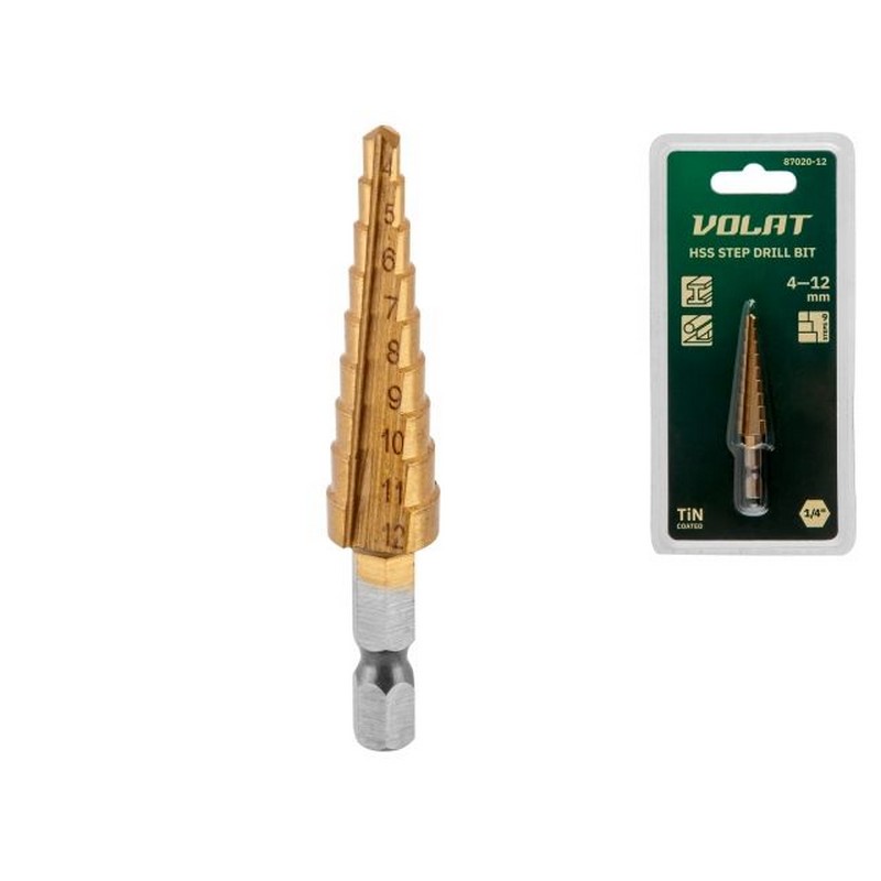 Сверло по металлу ступенчатое 4-12мм HSS ВОЛАТ 87020-12