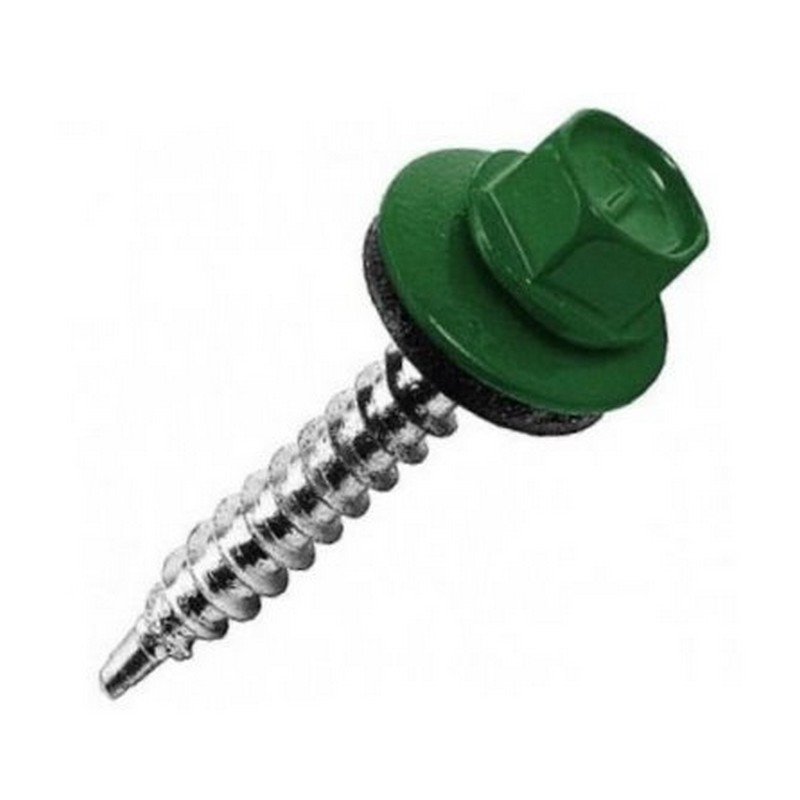 Саморезы кровельные с буром 5,5х25 тем.зеленые RAL6005