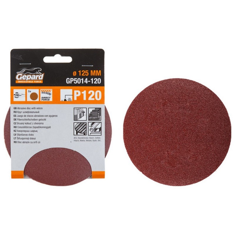 Круги шлиф. на липучке 125мм (5шт) Р80 GEPARD GP5014-80