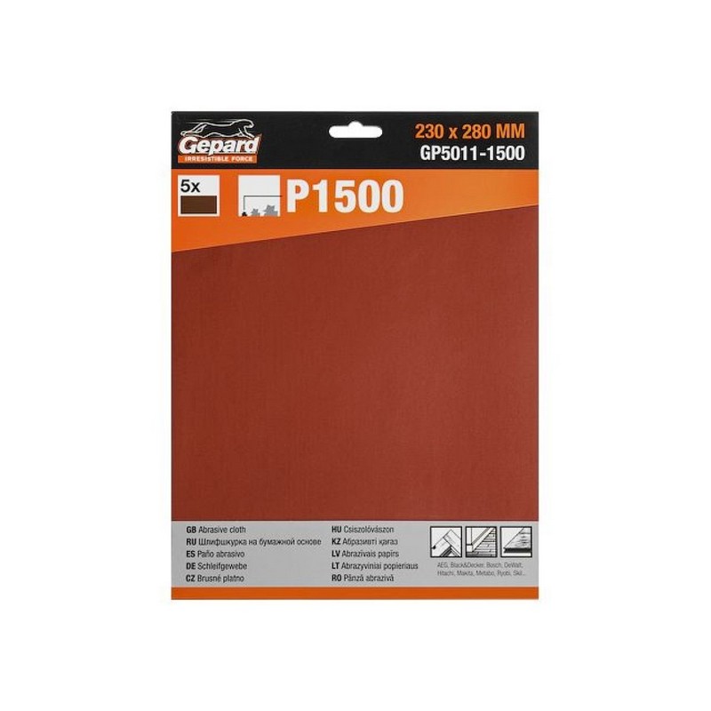 Лист шлифовальный 230х280мм (5шт) Р1500 бумаж.осн. GEPARD GP5011-1500