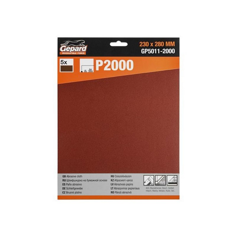 Лист шлифовальный 230х280мм (5шт) Р2000 бумаж.осн. GEPARD GP5011-2000