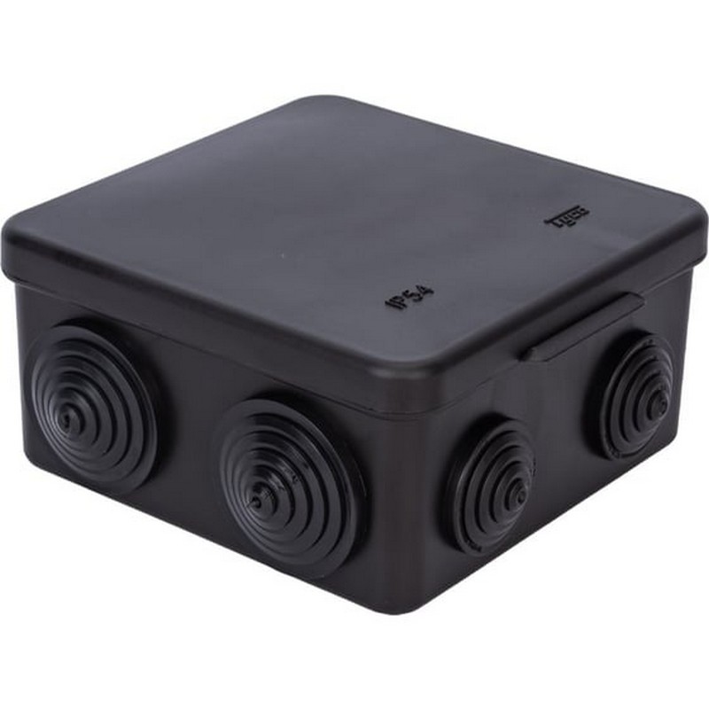 Коробка о/у 100х100х50мм квадр. IP54 (откид.крышка) черная Рувинил 67045Ч