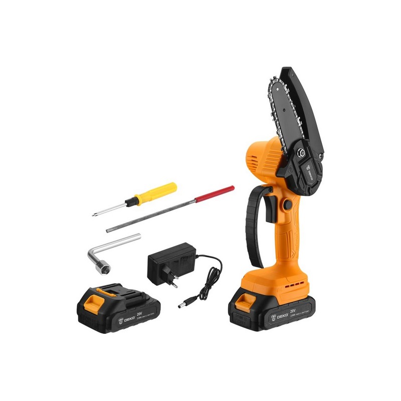 Пила цепная аккум. DEKO DKCHS 20-4, 20в 2х2Ач Li-ion 4"/100мм 1/4"-1,4мм-28зв масл.бак