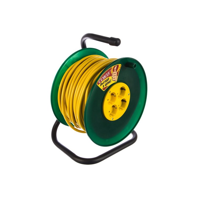 Удлинитель на катушке 4-мест. 50м ПВС 3х1,5 (3500вт) СОЮЗ 481S-3605