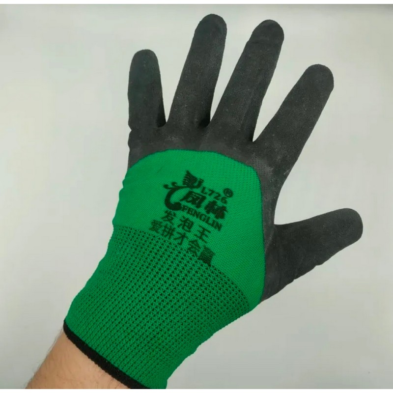 Перчатки рабочие нейлоновые, вспененный латекс, зеленые