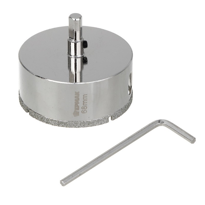 Коронка алмазная по керамике/стеклу 68мм Р45 с центр.сверлом, 3-гран. хвостовик ЕРМАК 602-014