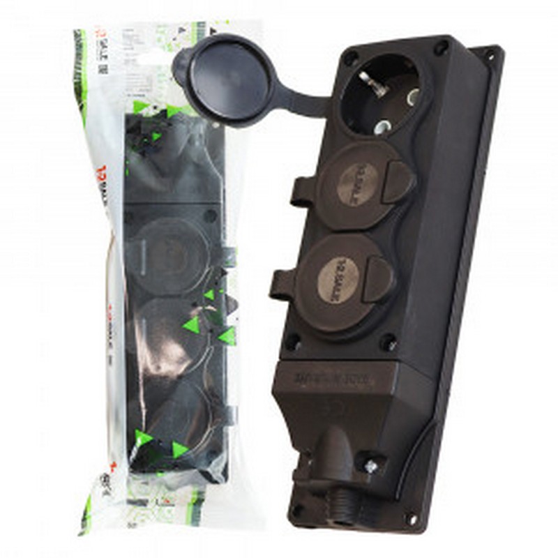 Колодка 3-мест. с заз. с крышкой каучук. 16A IP44 (Турция) E1M 1-2.SALE