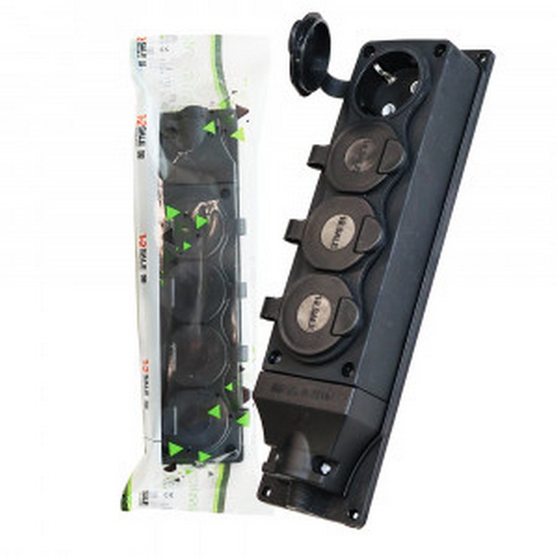 Колодка 4-мест. с заз. с крышкой каучук. 16A IP44 (Турция) E1M 1-2.SALE