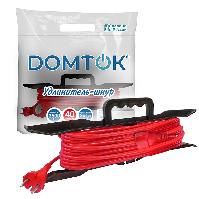 Удлинитель на рамке 40м 1-мест. б/заз. ПВС 2х1,5 (3500вт) DOMTOK