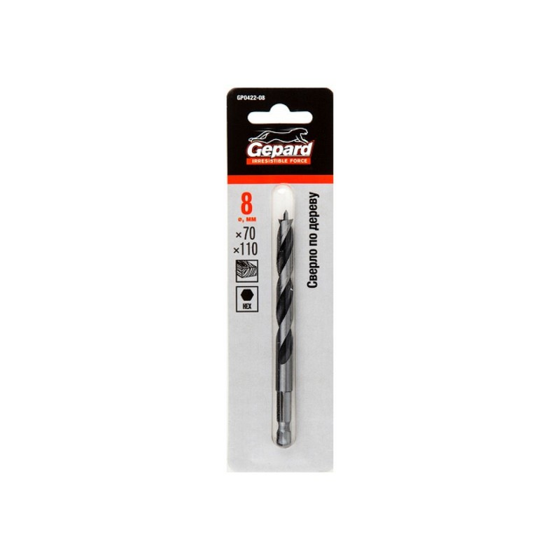 Сверло по дереву 8х110/70мм шестигр. (Impact) GEPARD GP0422-08
