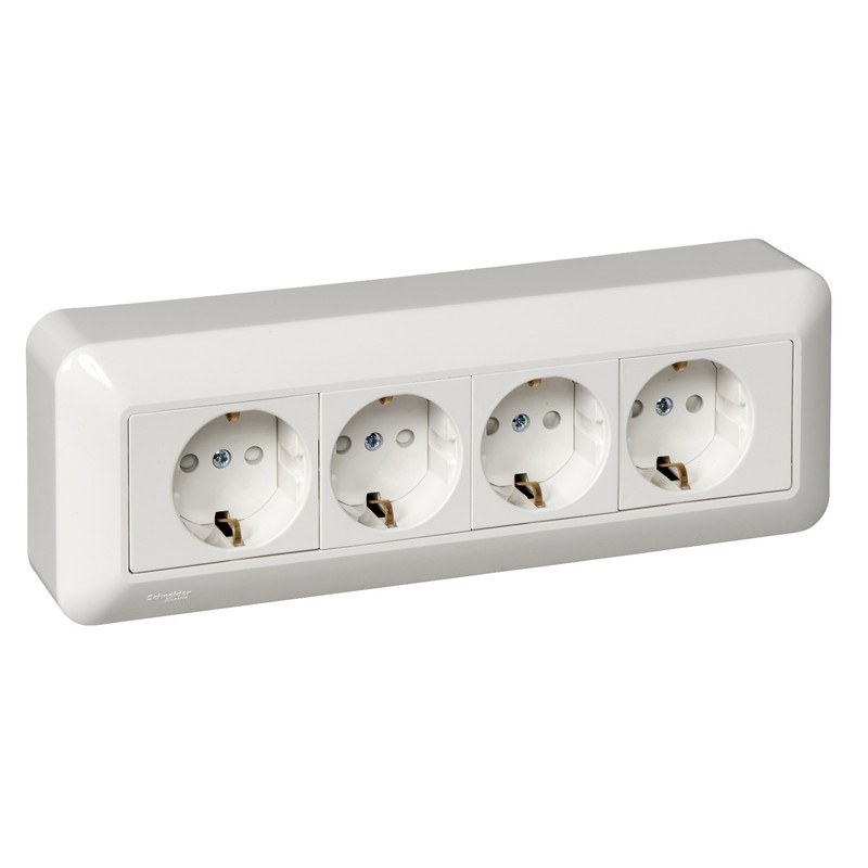 Розетка о/у 4-мест. с заз. со штор. белая WESSEN ПРИМА RA16-411M-B