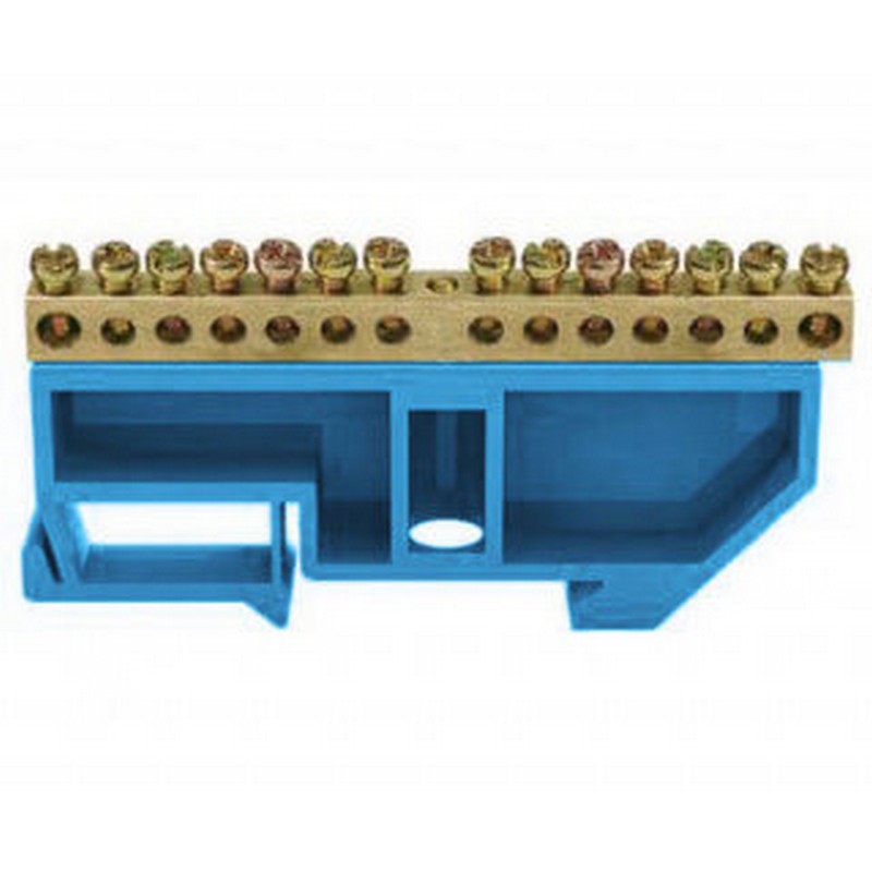 Шина нулевая 14-мест. с изолятором на DIN-рейку син.