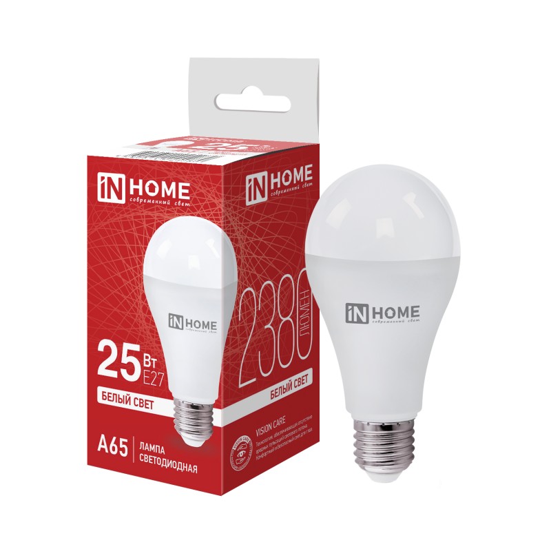 Лампа LED A65 25вт E27 4000К (груша нейтр.бел.) 2380лм IN HOME LED-A65-VC