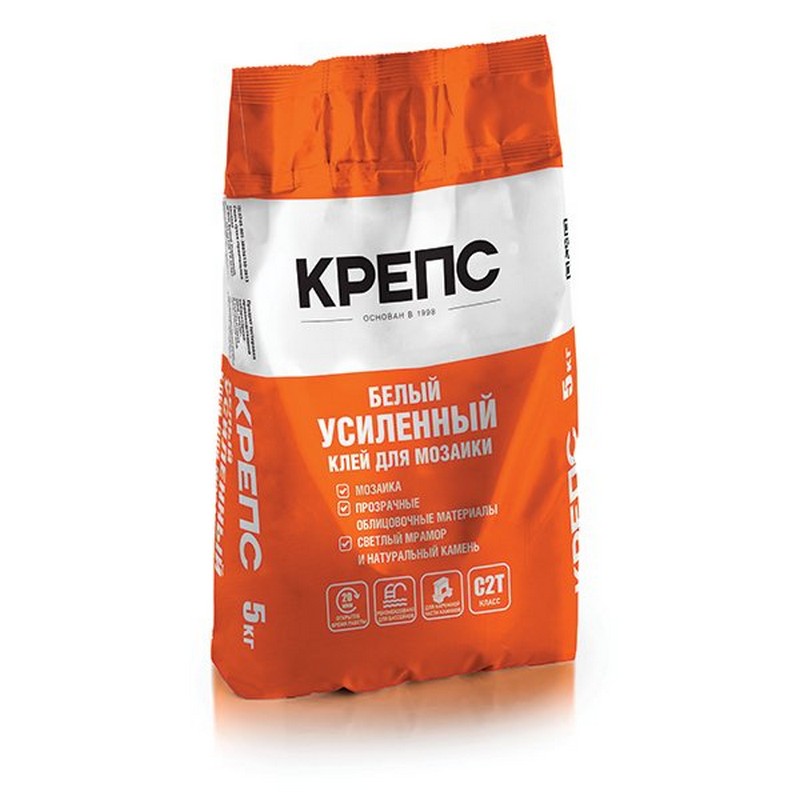 Клей для плитки КРЕПС Белый усиленный, упак 5 кг