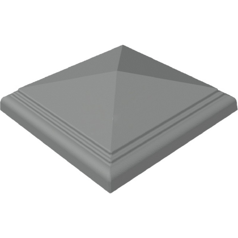 Крышка столба четырехскатная 440х440х115мм с карнизом (серая)