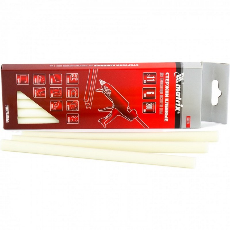 Стержни клеевые 11х200мм (6шт) белые Matrix 930723