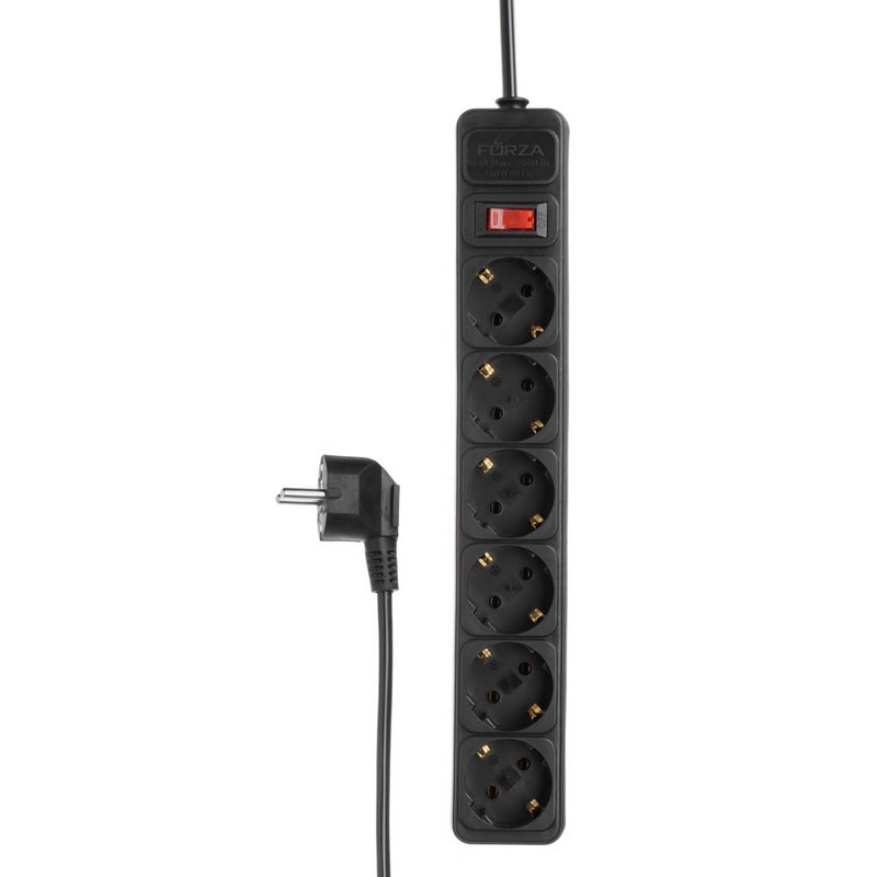 Сетевой фильтр 6-мест. 3м 2500вт ПВС 3х1,0 10А FORZA 907-315