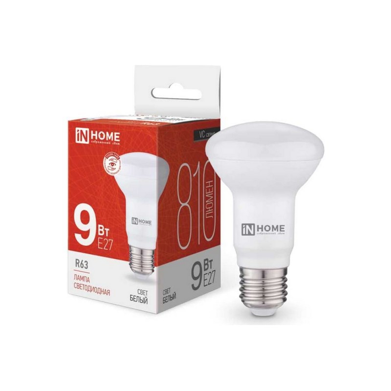 Лампа LED R63 9вт Е27 4000К 810лм IN HOME LED-R63-VC