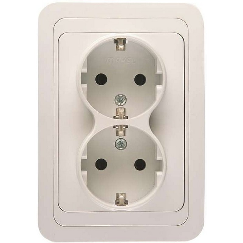 Розетка с/у 2-мест. с заз. белая/белая MAKEL Mimoza 12082