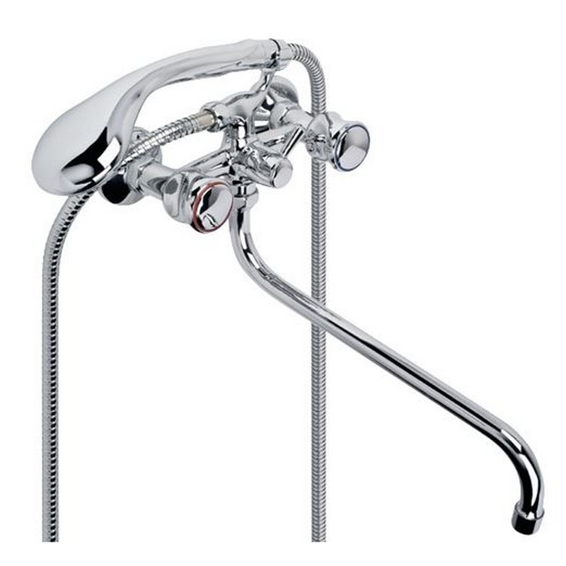 Смеситель ARGO для ванны IRIS двурук, длин излив, плоск,L-330 1/2керамика,шланг,лейка,кроншт 102-I