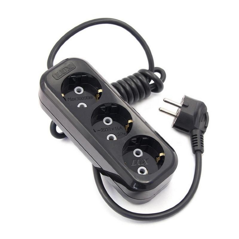 Удлинитель 3м 3-мест. с заз. черный 16А LUX У3-Е-03-ч