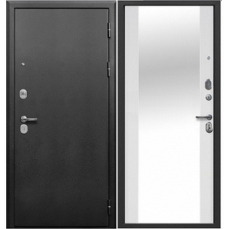 Дверь мет. Просемь 72 Антик серебро, белый матовый, зеркало 860 прав