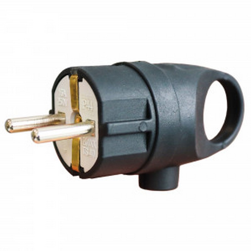 Вилка каучук. угловая с ушком с/заз. 16А