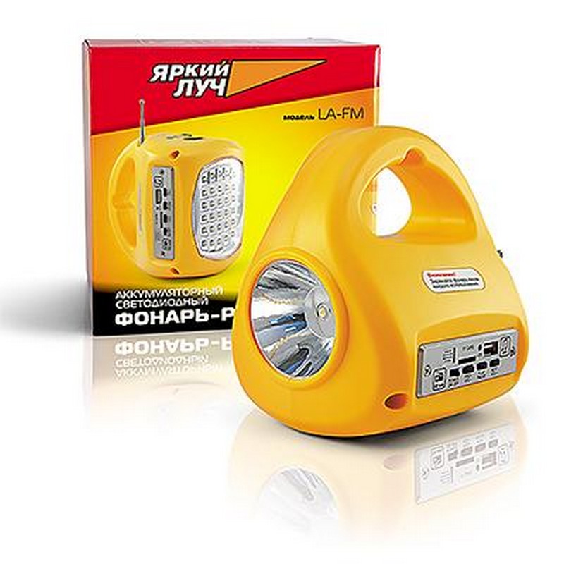 Фонарь ЯРКИЙ ЛУЧ LA-FM аккум. 2W/30LED 2-реж. FM-радио, MP3, USB, заряд 220в